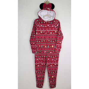 Disney Minnie Mouse One Piece Pajamas Womens Medium Christmas Jumpsuit with Ears